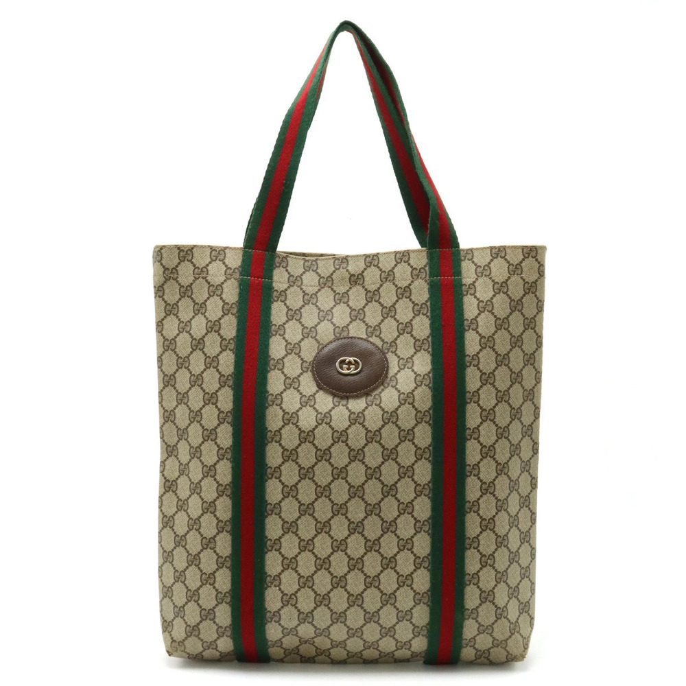 Gucci Sherry GG Plus Tote Bag Shoulder Vertical Leather Beige Cream Brown